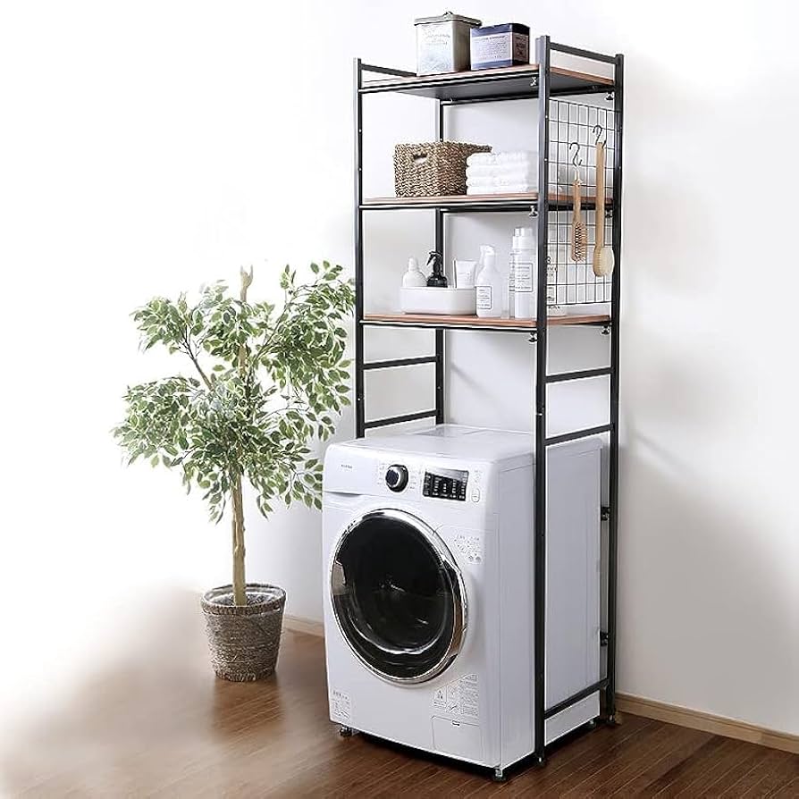 ランドリーラック・洗濯機ラック a Amazon.co.jp: 洗濯機 伸縮 洗濯機ラック 洗濯機収納 フラット棚